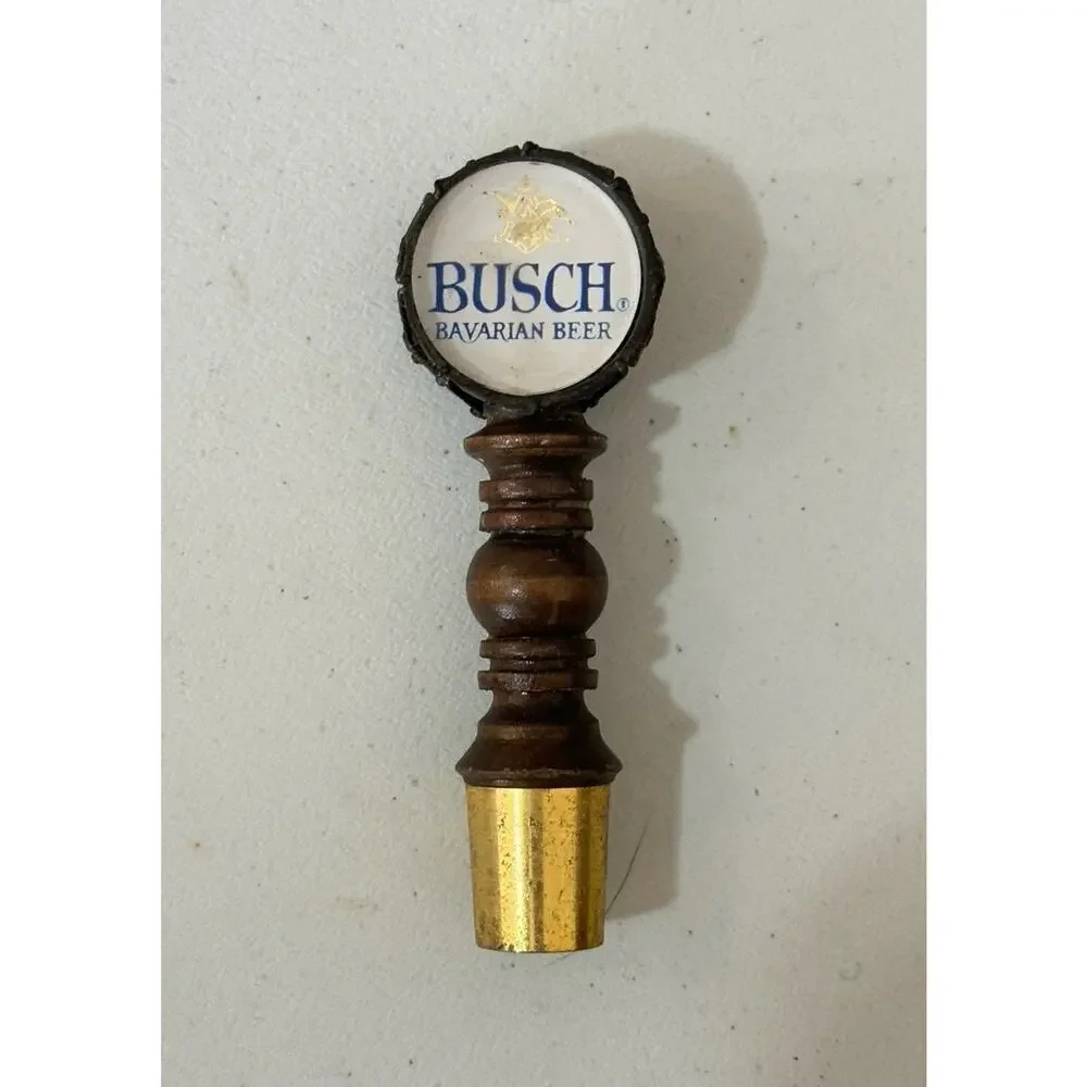 Vintage Busch Bavarian Beer Keg Handle Wooden Drum Double Sided Tap Handle 4.25”